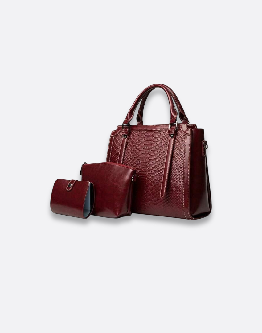 SH Bangladesh High-quality synthetic leather 3-piece handbag set with a stylish clutch and mini wallet