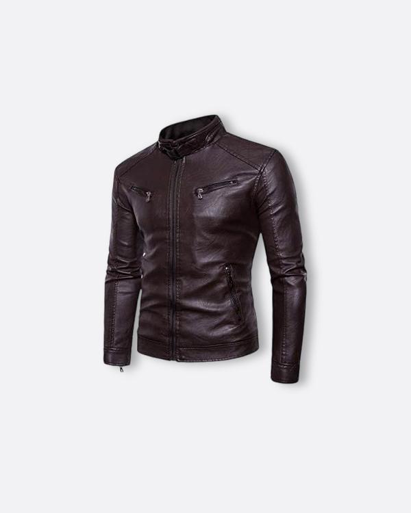 Mens Original Leather Jacket Spring Autumn New Men Diamond Design Stand Collar Zipper Male Casual Fashion of SH Bangladesh