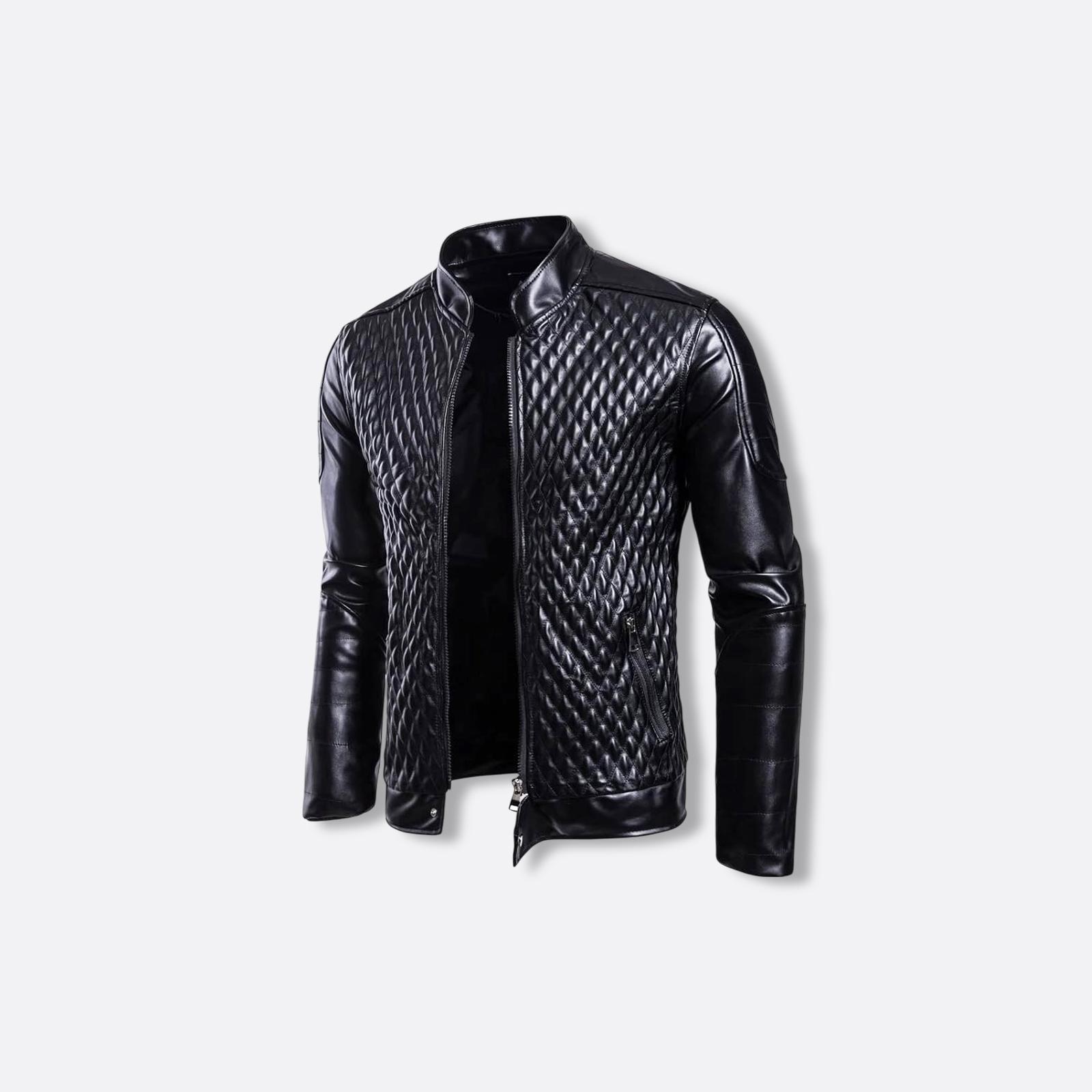 Mens Original Leather Jacket Spring Autumn New Men Diamond Design Stand Collar Zipper Male Casual Fashion